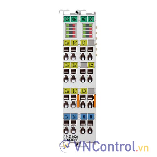 EL3453-0020 | EtherCAT Terminal, 3-channel analog input, power measurement, 690 V AC, 0.1/1/5 A, 24 bit, electrically isolated, factory calibrated