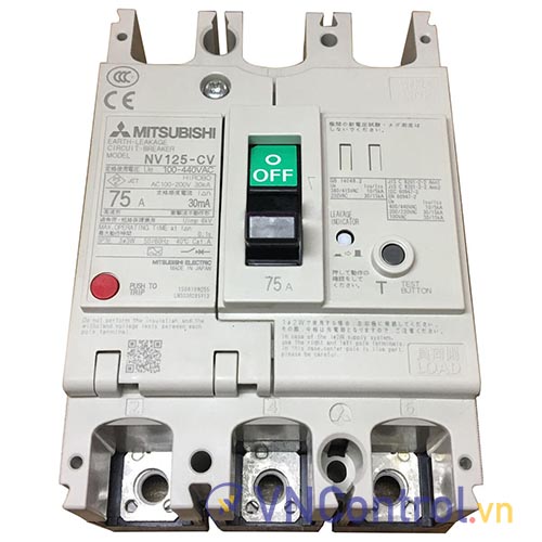 Aptomat khối chống giật 3 pha (ELCB) MITSUBISHI NV125-CV 3P 125A 10kA 30mA .