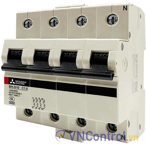 Aptomat cài MITSUBISHI BH-D10 4P 1.6A 10kA C N .