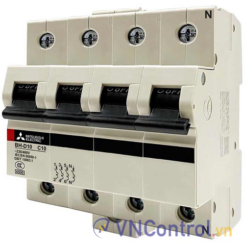 Aptomat cài MITSUBISHI BH-D10 4P 10A 10kA C N .