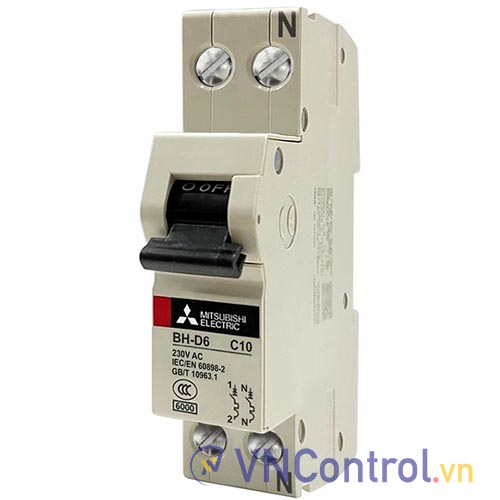 Aptomat cài MITSUBISHI BH-D6 1PN 10A 6kA C N .
