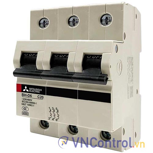 Aptomat cài MITSUBISHI BH-D6 3P 20A 6kA C N .