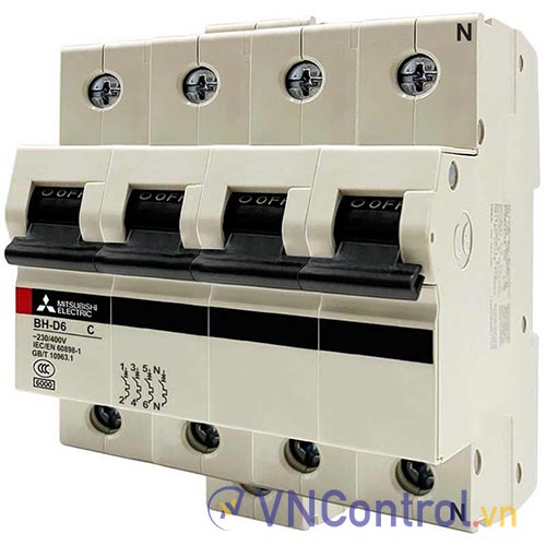 Aptomat cài MITSUBISHI BH-D6 4P 0.5A 6kA C N .