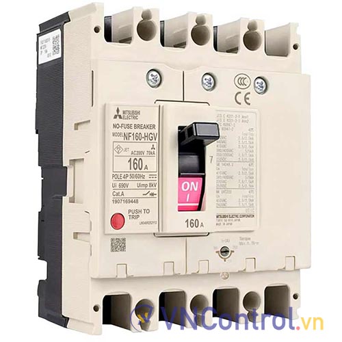 Aptomat chỉnh dòng MITSUBISHI NF160-HGV 4P 125-160A 75kA . 