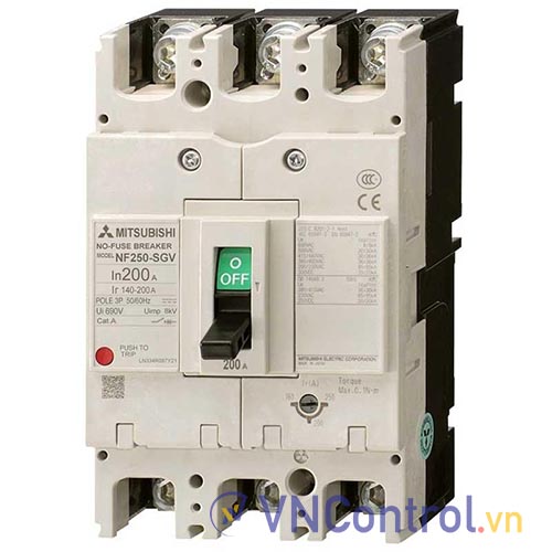 Aptomat chỉnh dòng MITSUBISHI NF250-SGV 3P 140-200A 36KA . 