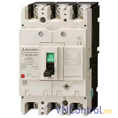Aptomat chỉnh dòng MITSUBISHI NF250-SGV 3P 175-250A 36KA .