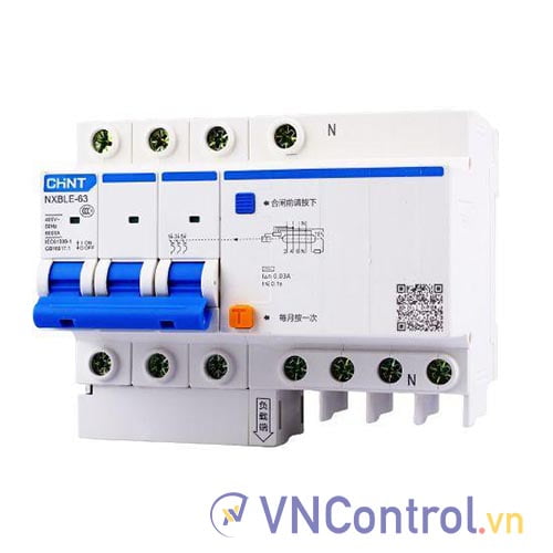 RCBO Chint NXBLE-63 63A 3P+N 30mA 6kA