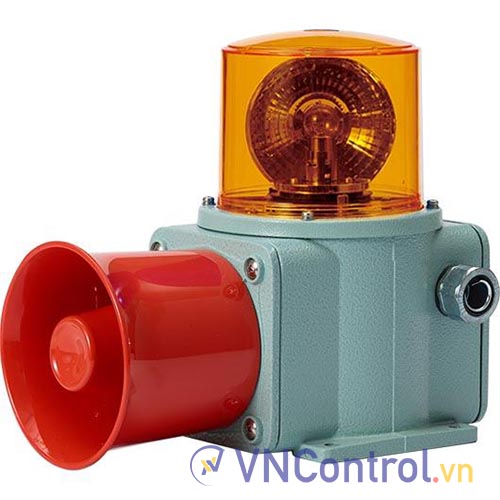 Đèn xoay cảnh báo cho công nghiệp nặng/tàu thủy QLIGHT SHD-WS-220-A 220VAC D135 còi đa âm màu hổ phách