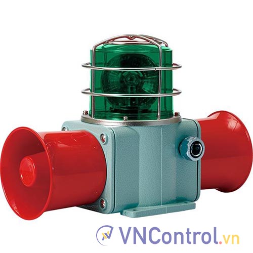Đèn xoay cảnh báo cho công nghiệp nặng/tàu thủy QLIGHT SHD2P-WS-220-G 220VAC D135 còi đa âm màu xanh lá