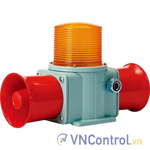 Đèn cảnh báo cho công nghiệp nặng/tàu thủy QLIGHT SHD2S-WA-12-A 12VDC D135 còi đa âm màu hổ phách