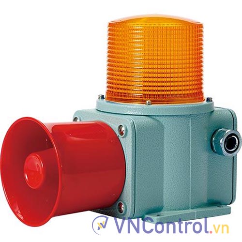 Đèn cảnh báo cho công nghiệp nặng/tàu thủy QLIGHT SHDS-WP-24-A 24VDC D135 còi đa âm màu hổ phách