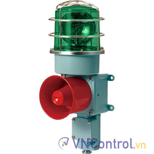 Đèn xoay cảnh báo cho công nghiệp nặng/tàu thủy QLIGHT SDP-WV-24-G 24VDC D150 còi đa âm màu xanh lá