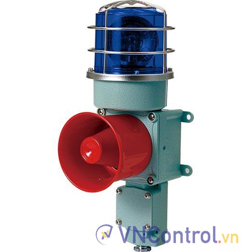 Đèn xoay cảnh báo cho công nghiệp nặng/tàu thủy QLIGHT SEDP-WV-220-B 220VAC D125 còi đa âm màu xanh
