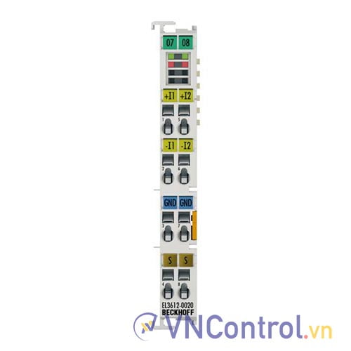 EL3612-0020 | EtherCAT Terminal, 2-channel analog input, current, 0…20 mA, 24 bit, high-precision, factory calibrated