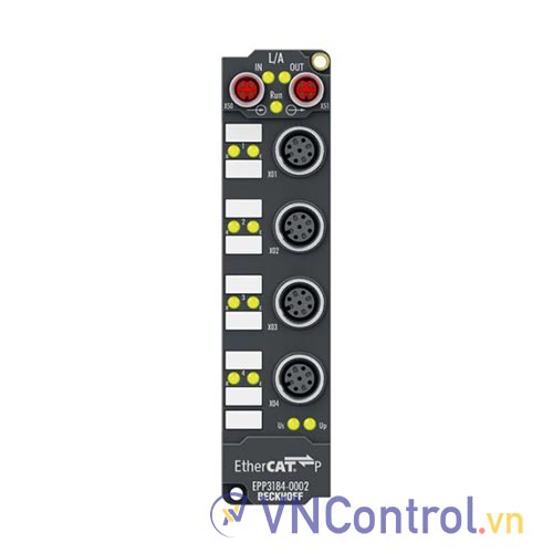 EPP3184-0002 | EtherCAT P Box, 4-channel analog input, multi-function, ±10 V, 0/4…20 mA, 16 bit, single-ended, M12